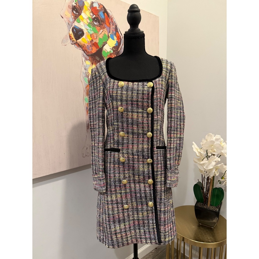 Alexia Admor Olivia Tweed Sheath Dress, Velvet Trim, Size 6